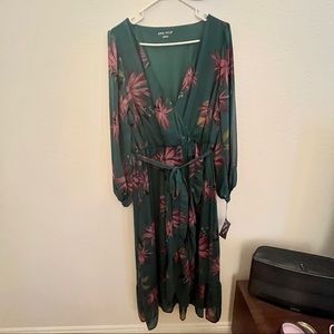 Floral Long Sleeve Faux Wrap Dress